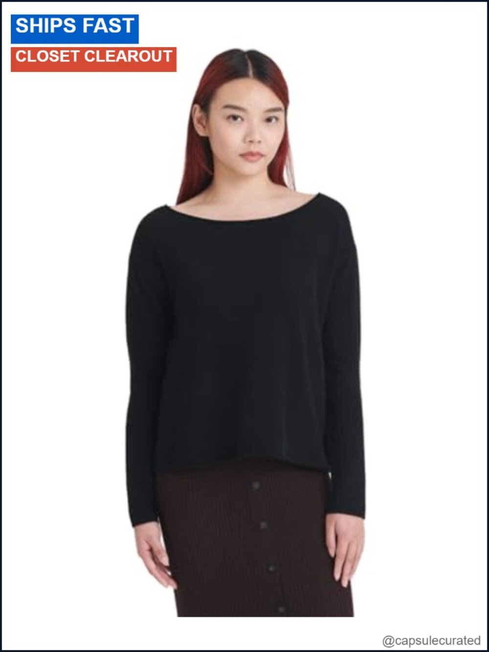 100% Cashmere Boatneck Sweater Relaxed Fit Drop Shoulder Ribbed